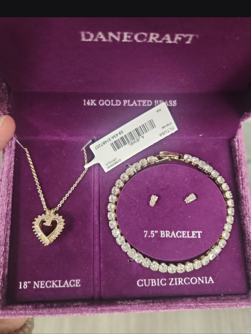 Craft Gold Heart Pendant Necklace with Sparkling Cubic Zirconia Bracelet - Gold